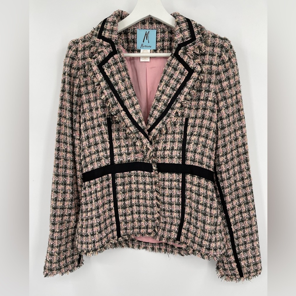Marciano Tweed Blazer Fringe Cuff & Hem Size 2 Marciano Blazer